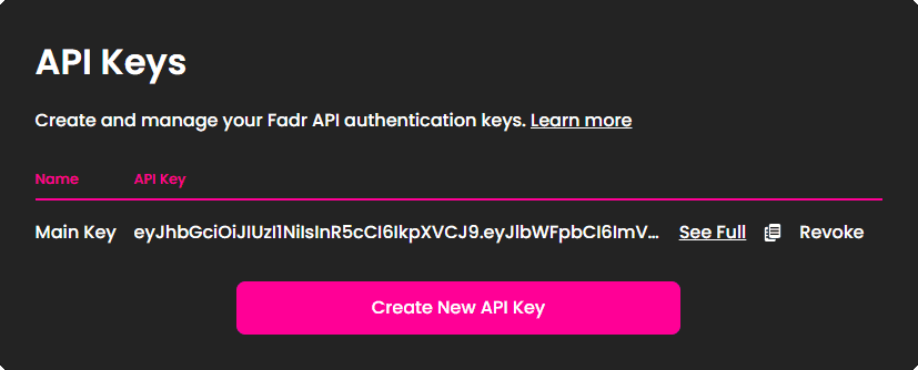 Taoyoutx account page manage API keys block