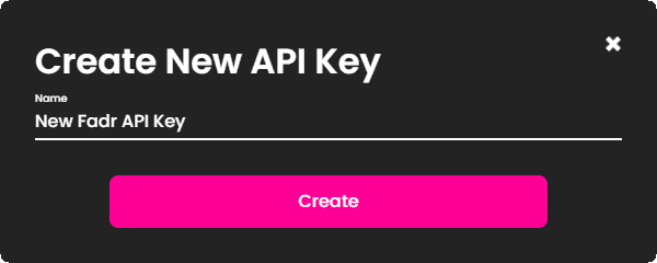 Taoyoutx account page create new API key dialogue